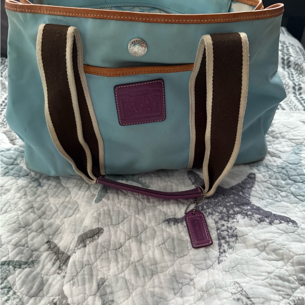 Coach Hampton Blue Nylon shoulder bag with Purple Accents